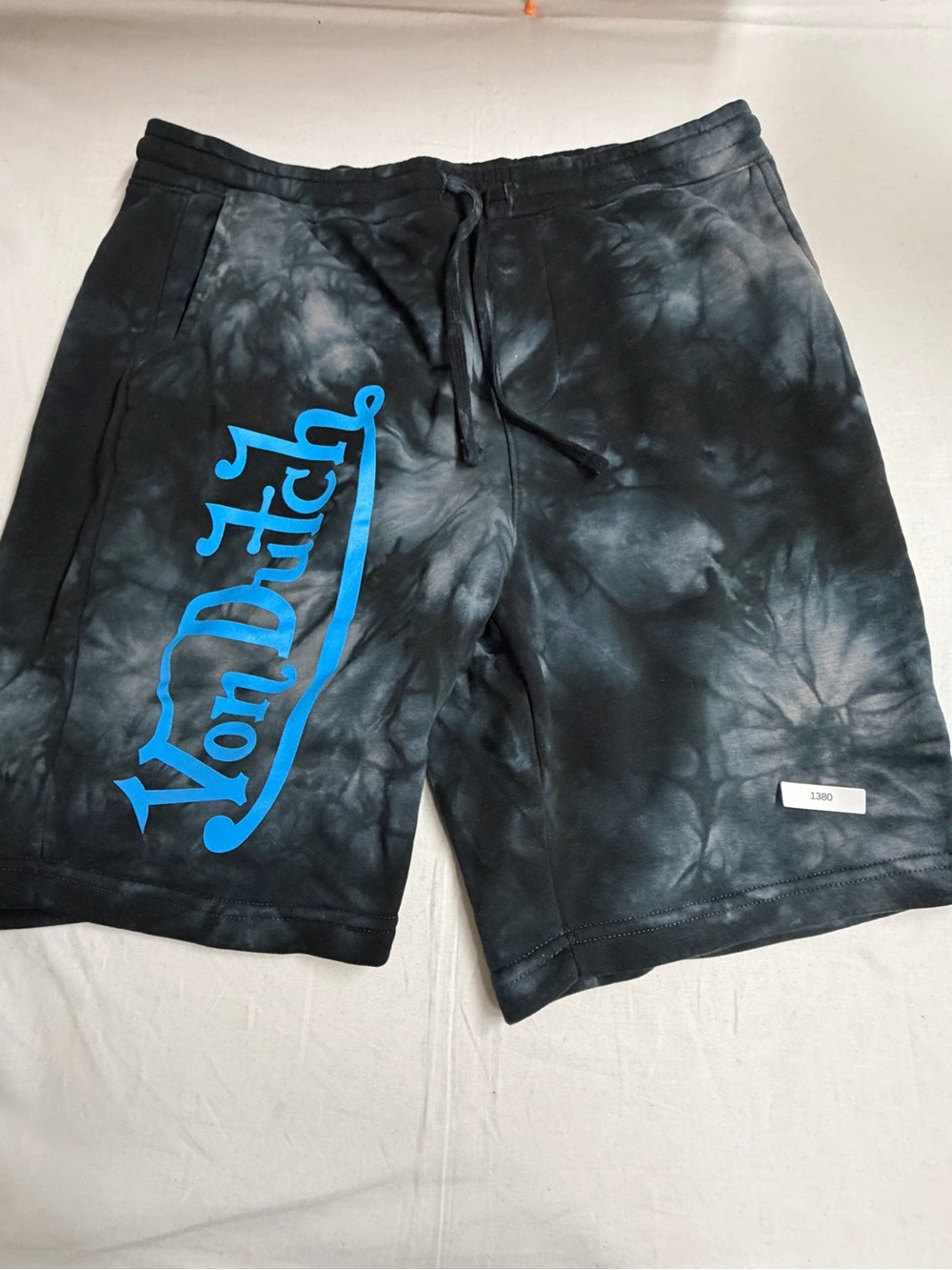 Von Dutch Black Tie-Dye Shorts with Blue Logo